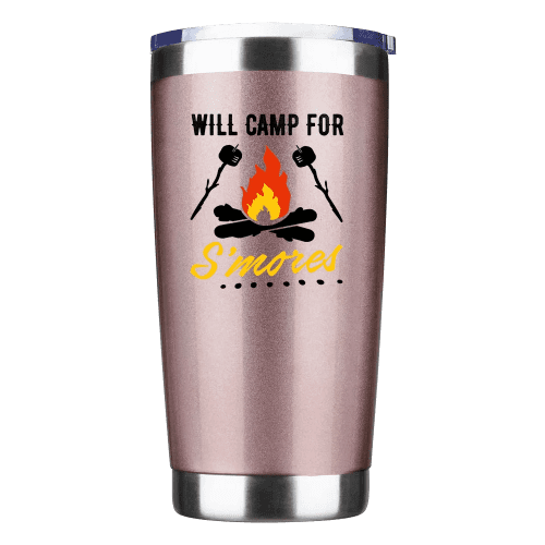 Will Camp For Smores Insulated Vacuum Sealed Tumbler Rosegold