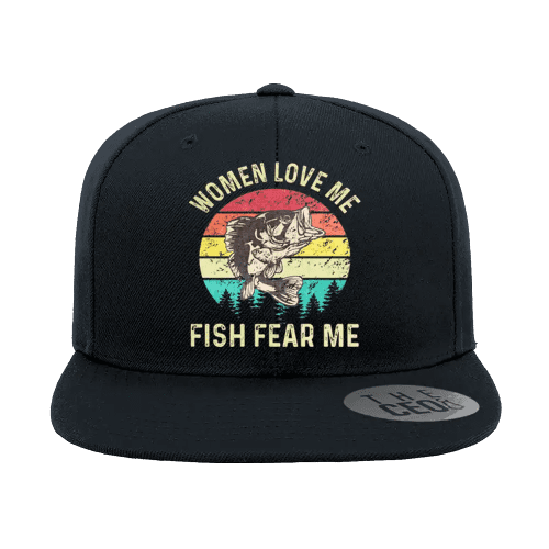 Women Love Me Fish Hate Me Printed Flat Bill Cap