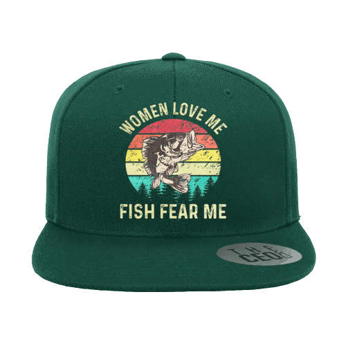 Women Love Me Fish Hate Me Printed Flat Bill Cap