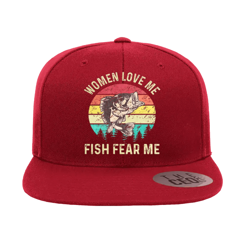 Women Love Me Fish Hate Me Printed Flat Bill Cap