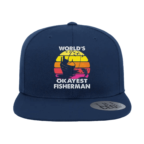 World's Okayest Fisherman Printed Flat Bill Cap