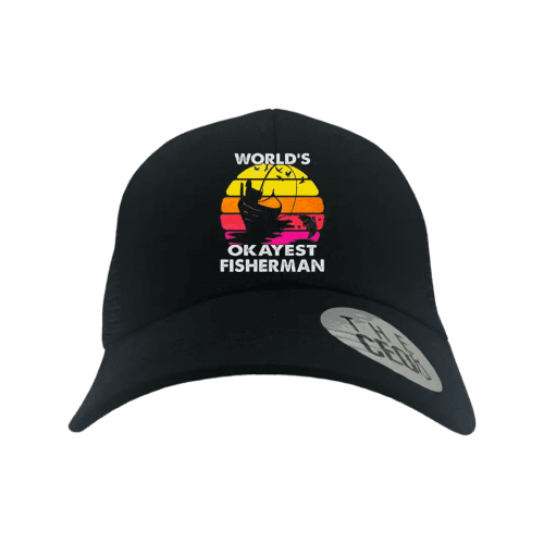 World's Okayest Fisherman Printed Trucker Hat