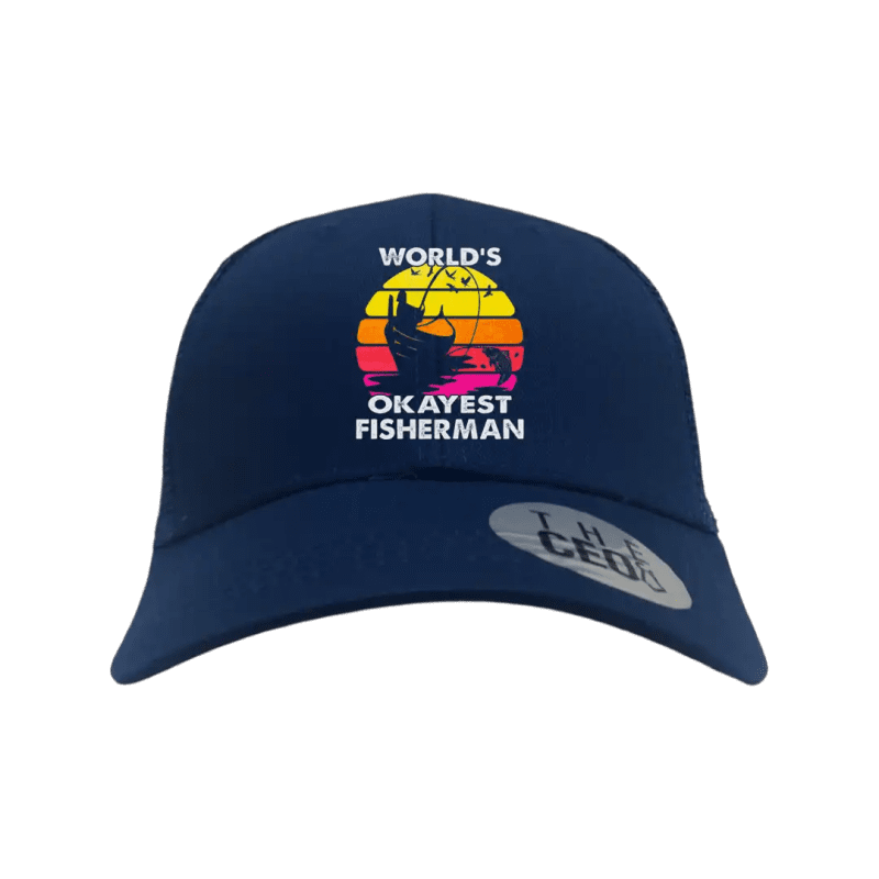 World's Okayest Fisherman Printed Trucker Hat