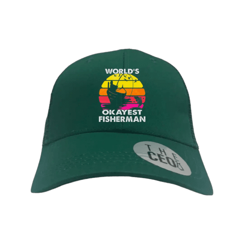 World's Okayest Fisherman Printed Trucker Hat