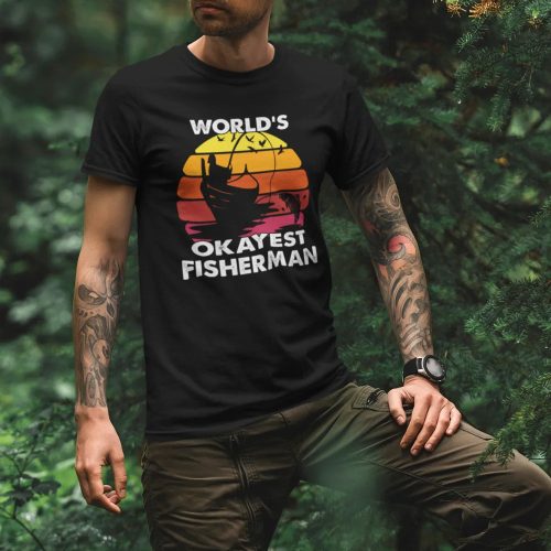 Worlds okayest fisherman men tshirt black model