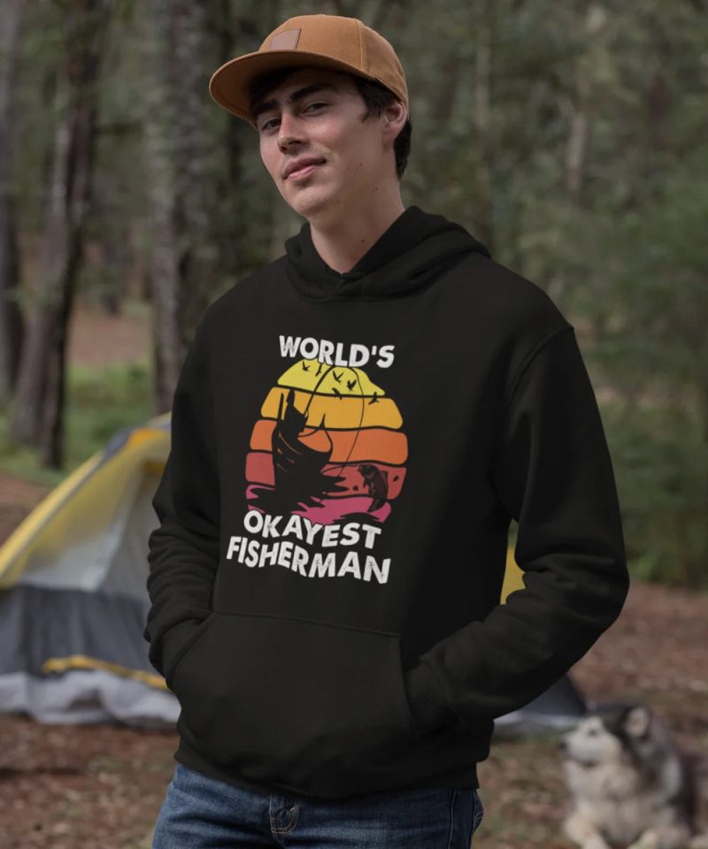 Worlds okayest fisherman unisex hoodie black model