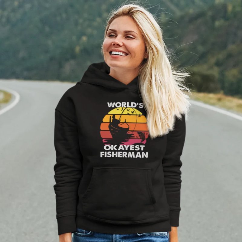 Worlds okayest fisherman women hoodie black model 0a4e2edb 9211 46ff 9e5d fa24dfca7c94