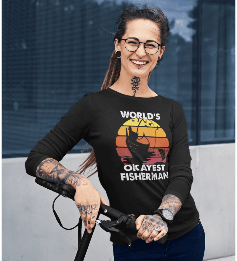 Worlds okayest fisherman women longsleeve black model