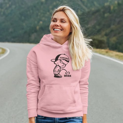 fishing and work unisex hoodie pink model