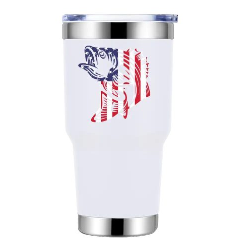 American Flag Fish 30oz Tumbler White