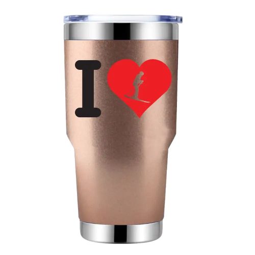 I Love Skiing 30oz Double Wall Stainless Steel Water Tumbler Rosegold