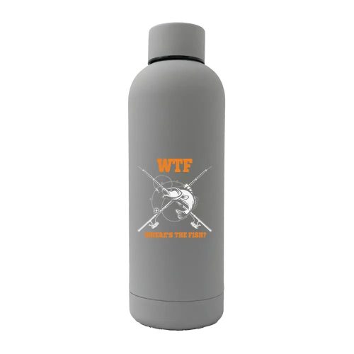 WTF Where's The Fish 17oz Stainless Rubberized Water Bottle