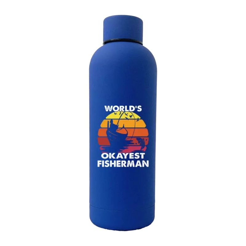 World's Okayest Fisherman 17oz Stainless Rubberized Water Bottle