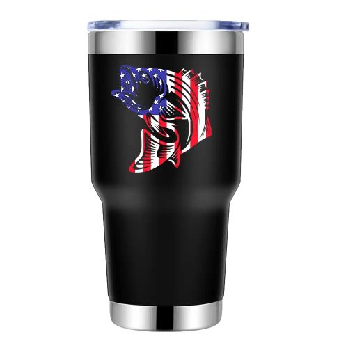 American Flag Fish 30oz Tumbler Black