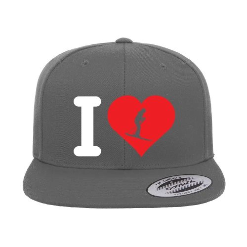 I Love Skiing Embroidered Flat Bill Cap