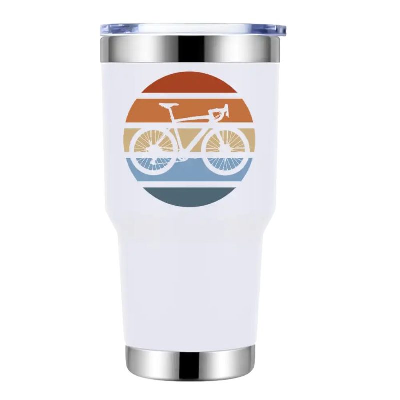 Modern Vintage Bicycle 30oz Double Wall Stainless Steel Water Tumbler White