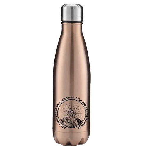 Cycling In The Morning Stainless Steel Water Bottle Rose Gold