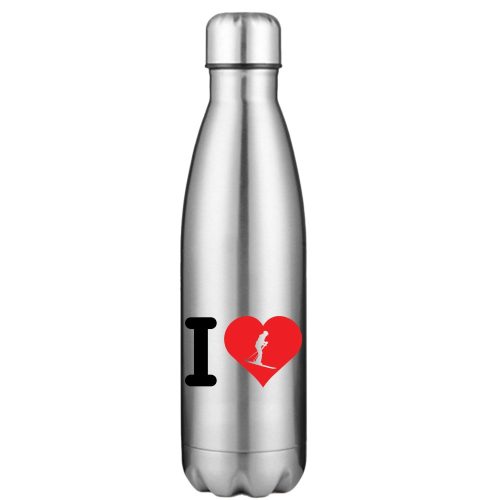 I Love Skiing 17oz Stainless Water Bottle Silver