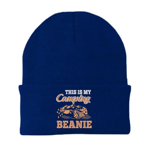 this is my camping embroidered beanie navy blue