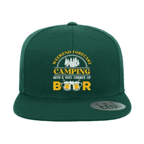 Weekend Forecast, Camping with 100% Beer Embroidered Flat Bill Cap