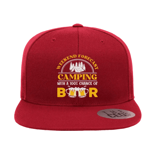 Weekend Forecast, Camping with 100% Beer Embroidered Flat Bill Cap