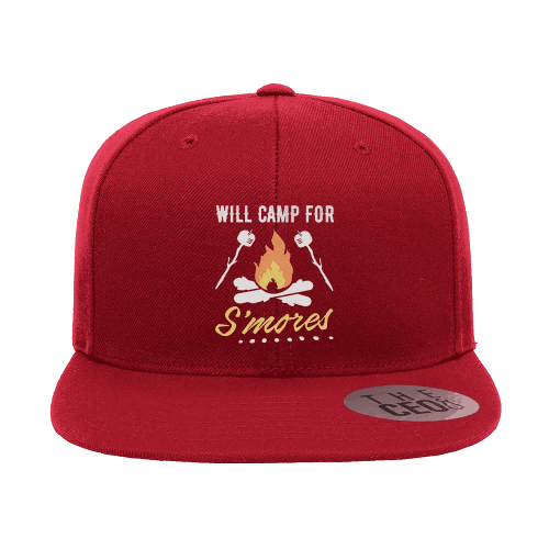 Will Camp For Smores Embroidered Flat Bill Hat