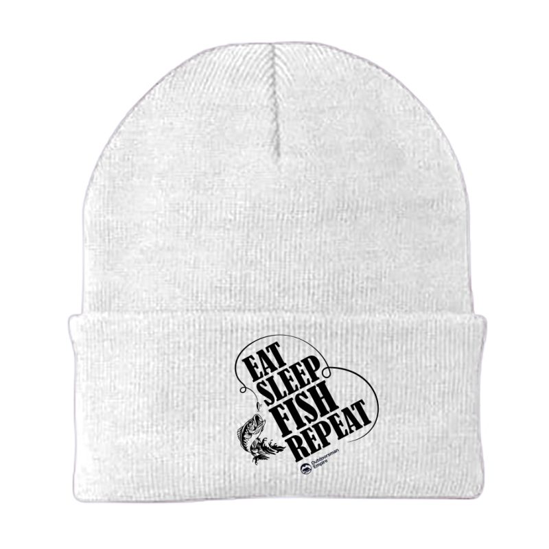 Eat Sleep Fish Repeat Embroidered Beanie