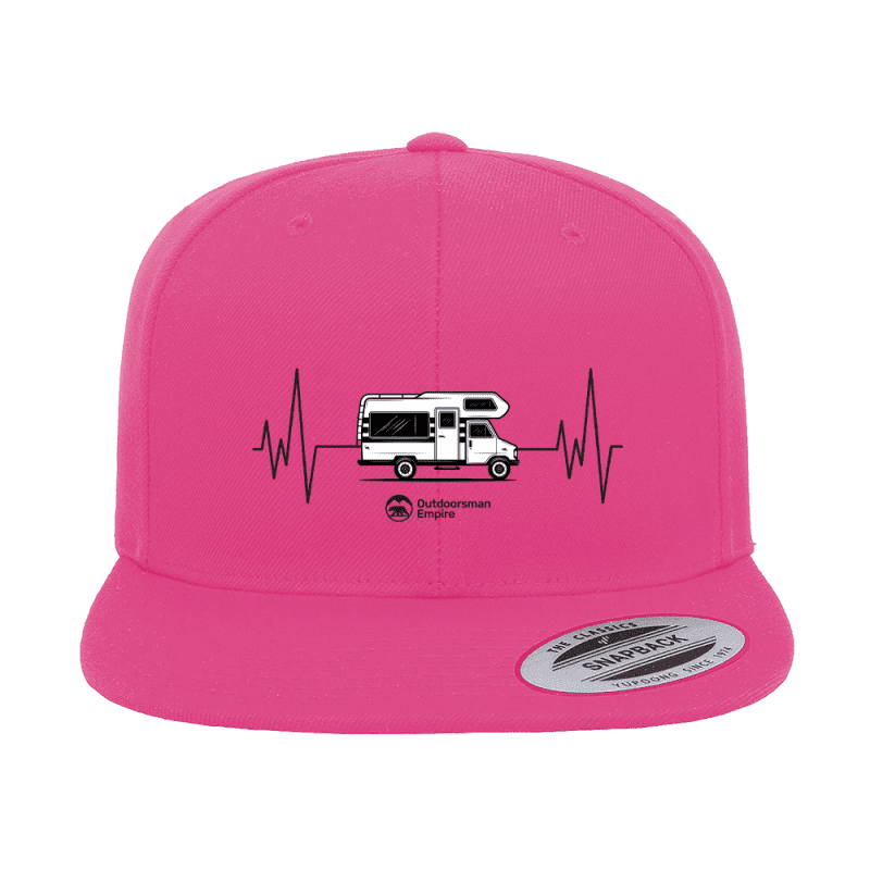 Camping Cardiogram Embroidered Flat Bill Cap