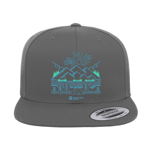 Camping Lines Embroidered Flat Bill Cap