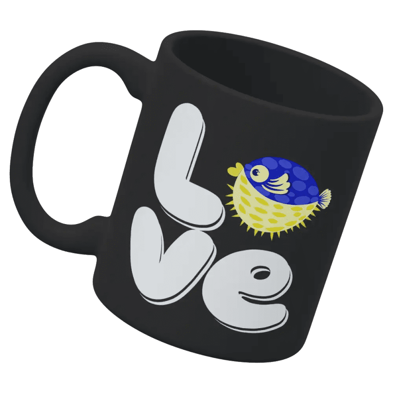 Love Fishing Blue Blowfish Globe 11oz Mug