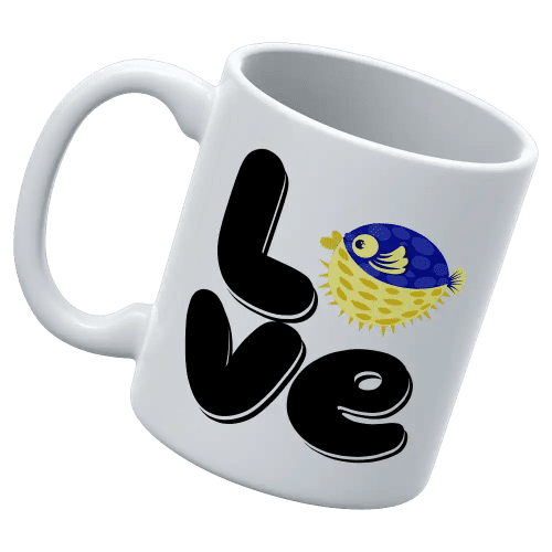 Love Fishing Blue Blowfish Globe 11oz Mug