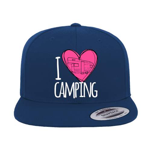 I Love Camping Embroidered Flat Bill Cap