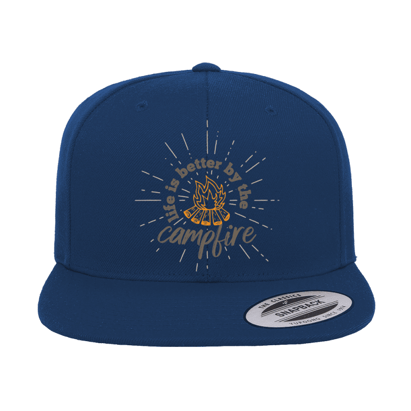 Life Is Better Campfire Embroidered Flat Bill Cap