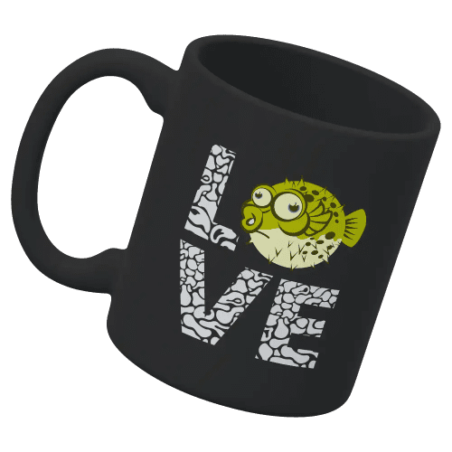 Love Fishing Green Blowfish Globe 11oz Mug