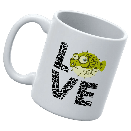 Love Fishing Green Blowfish Globe 11oz Mug