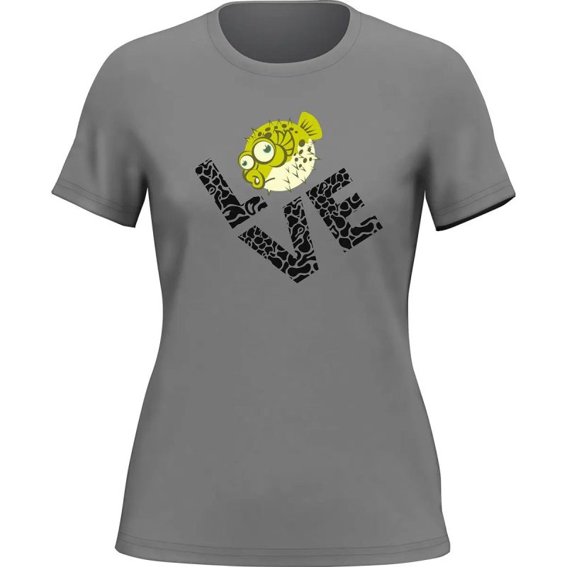 Love Fishing Green Blowfish Globe T-Shirt for Women