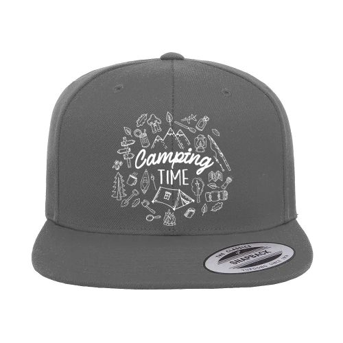 Camping Elements Embroidered Flat Bill Cap